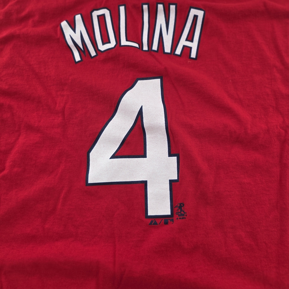 St. Louis Cardinals Yadier Molina #4 Majestic Red T-Shirt Men’s Large‎ - Picture 10 of 11